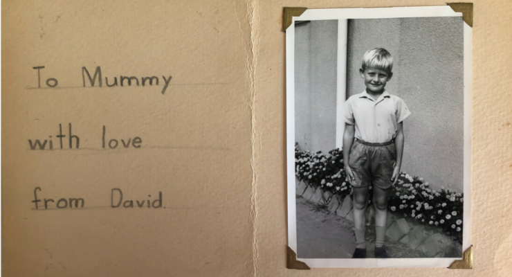 Card and photograph of David Harris as a child