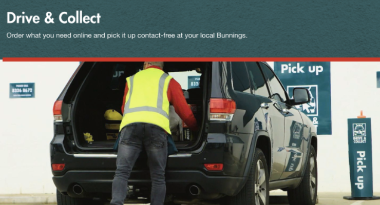 A screenshot of the Bunnings Warehouse drive & collect website