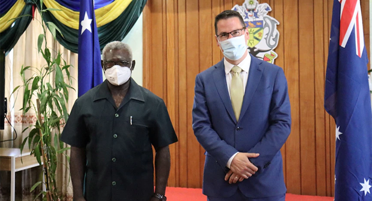Minister for International Development and the Pacific Zed Seselja and Solomon Islands Prime Minister Manasseh Sogavare (Image: Department of Foreign Affairs and Trade)