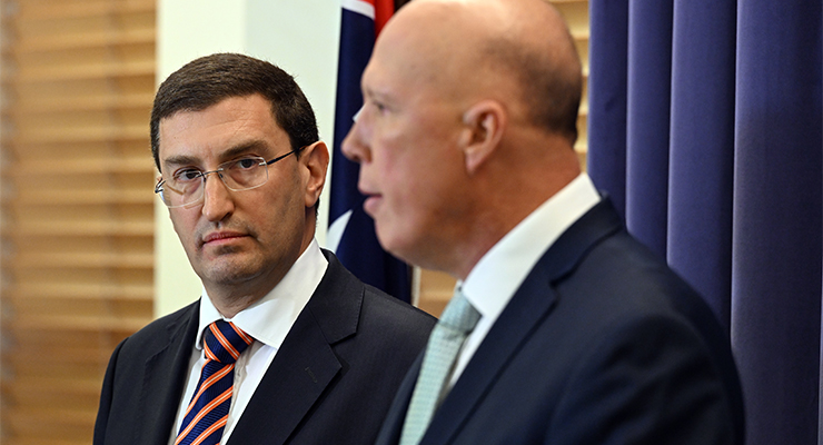 Opposition attorney-general Julian Leeser and Liberal Leader Peter Dutton (Image: AAP/Mick Tsikas)