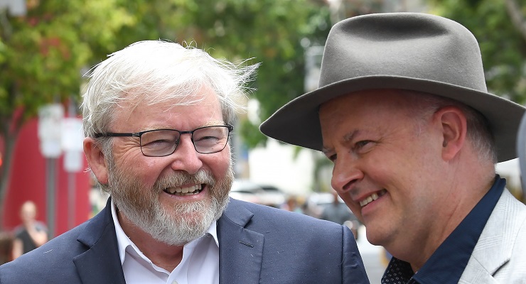 Kevin Rudd and Anthony Albanese in 2021 (Image: AAP/Darren England)