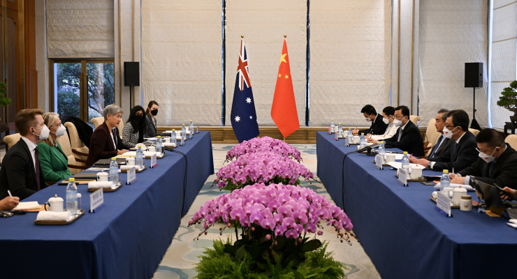Foreign Affairs Minister Penny Wong during her meeting with Chinese Foreign Minister Wang Yi in Beijing