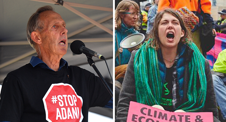 Former Greens leader Bob Brown and jailed climate activist Deanna 'Violet' Coco (Images: AAP/Facebook)