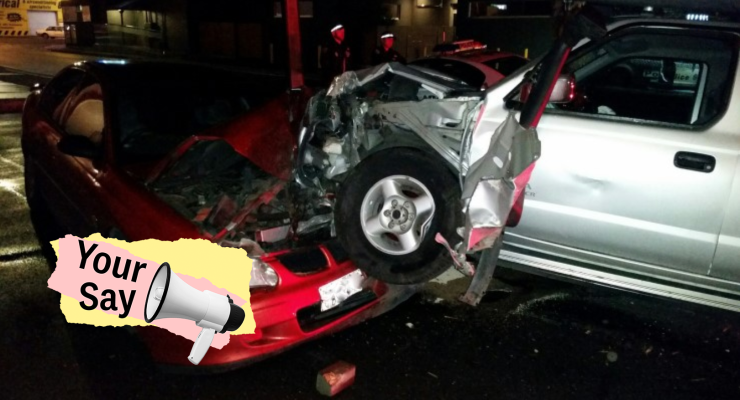 Ute and car smash