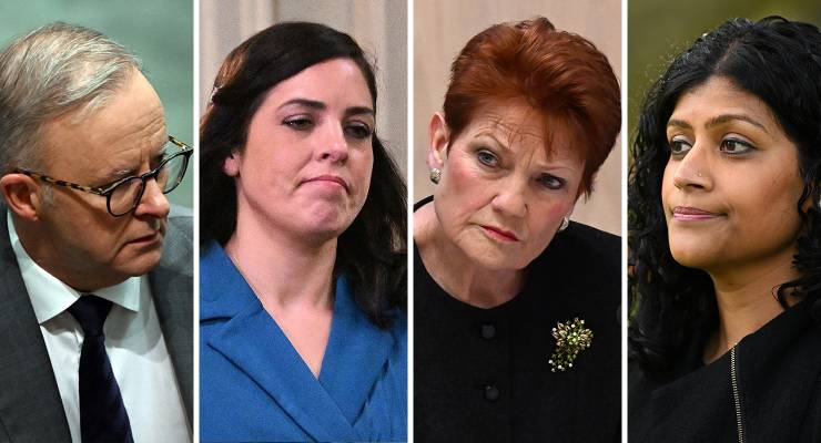 Anthony Albanese, Moira Deeming, Pauline Hanson and Samantha Ratnam (Images: AAP)