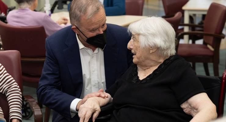 Anthony Albanese at an aged care village