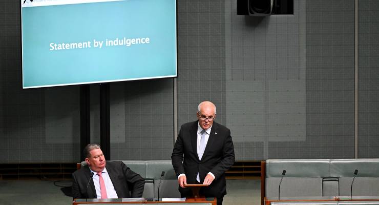 Scott Morrison speaks in the House of Representatives on Monday (Image: AAP/Lukas Coch)