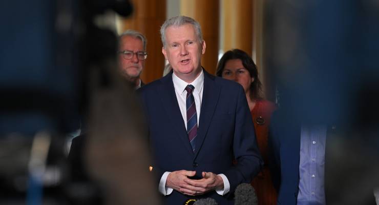 Minister for Employment Tony Burke speaking to press