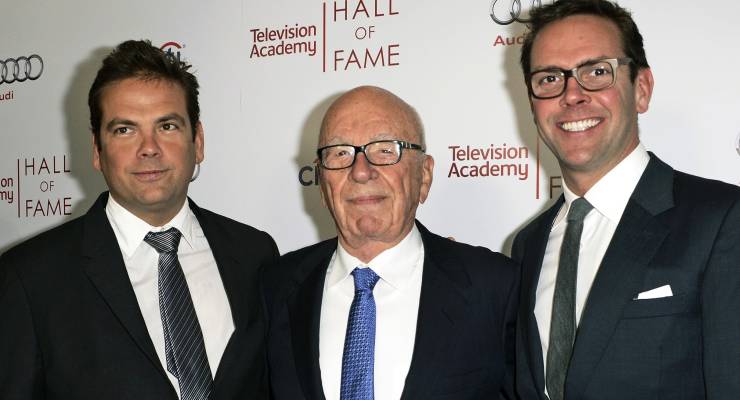 Lachlan, Rupert and James Murdoch (Image: AP/Dan Steinberg)