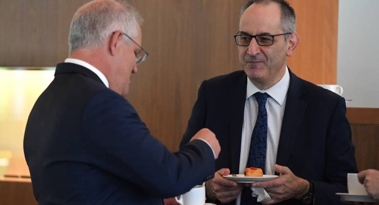 Then-PM Scott Morrison and now-stood-down Home Affairs secretary Mike Pezzullo (Image: AAP/Mick Tsikas)