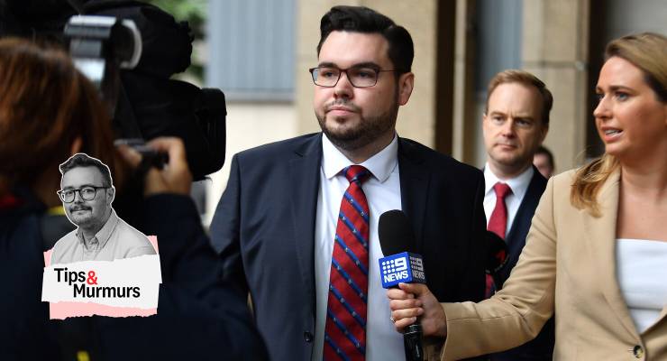 Bruce Lehrmann is approached by the media when arriving at the Federal Court, Sydney