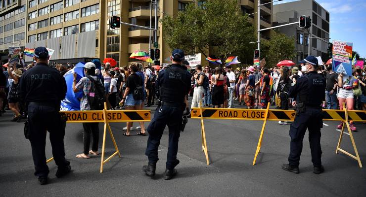 Police at Mardi Gras in 2021 (Image: AAP/Joel Carrett)