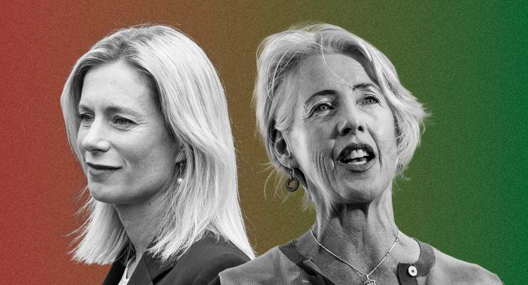 Tasmanian Greens leader Rosalie Woodruff and outgoing Tasmanian Labor leader Rebecca White (Images: AAP/Private Media)