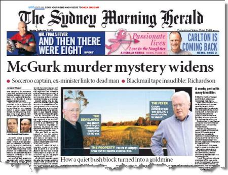 Sydney Morning Herald McGurk front page