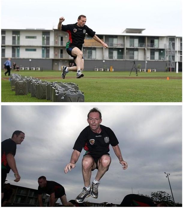 Tony Abbott exercises with the 1st Armour - AFR