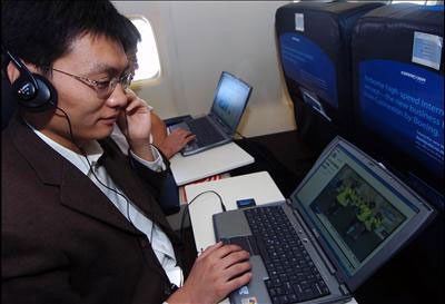 The original Connexion by Boeing in-flight internet service in use in China, shortly before Boeing pulled the plug because it was uneconomic