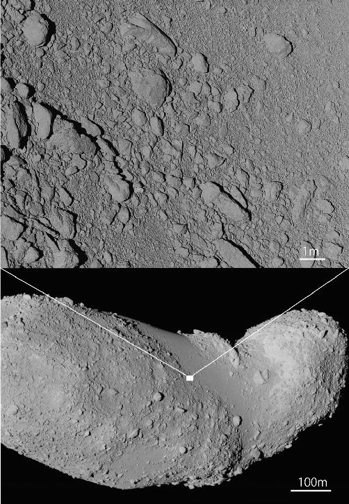 A close up of a single metre wide sample of the asteroid surface