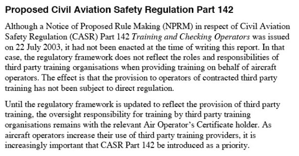 An extract concerning oversight of third party pilot training from the report