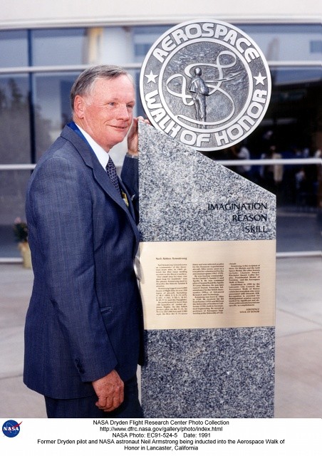 Neil Armstrong, suited, post flight, in 1991