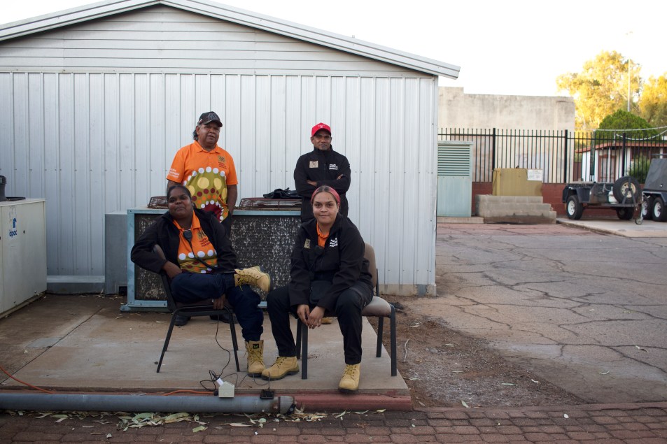 Patrollers at the Lhere Artepe office before their first night. Kitahna Abbott pictured front right (Image: Julia Bergin)